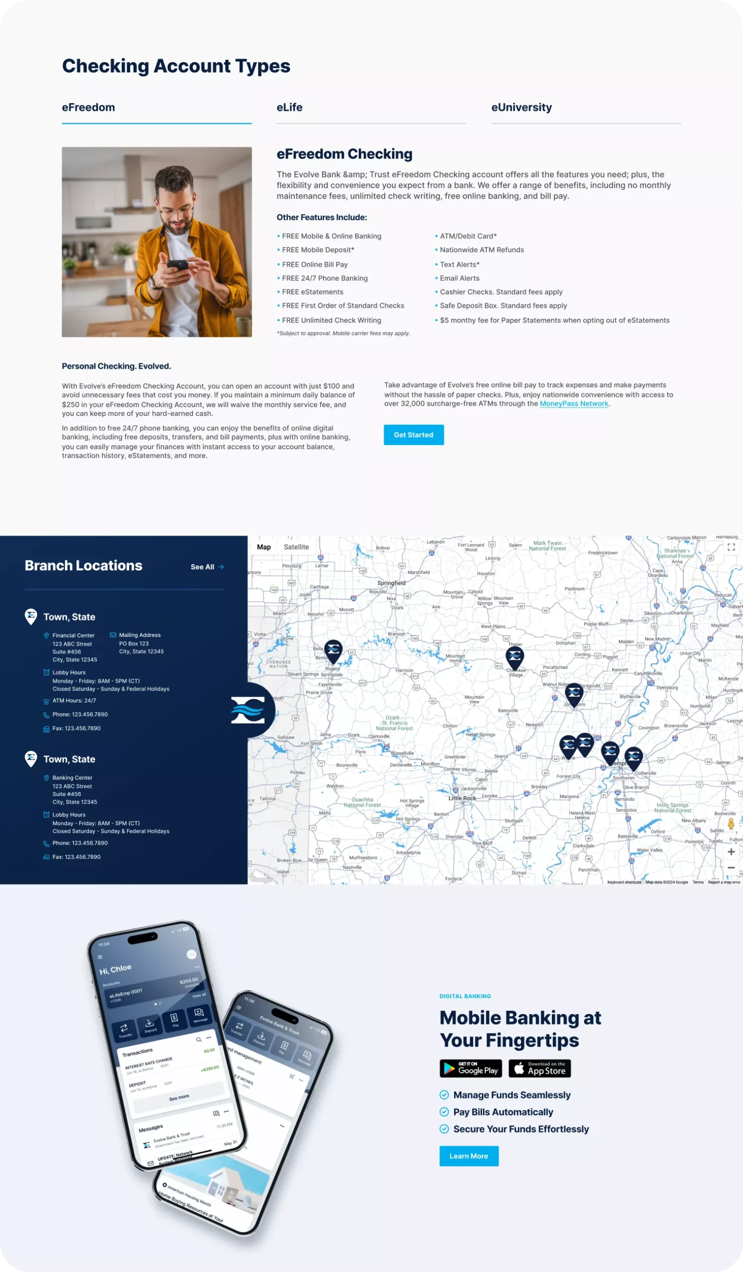 Evolve Checking Account & Branch Locations Interface
